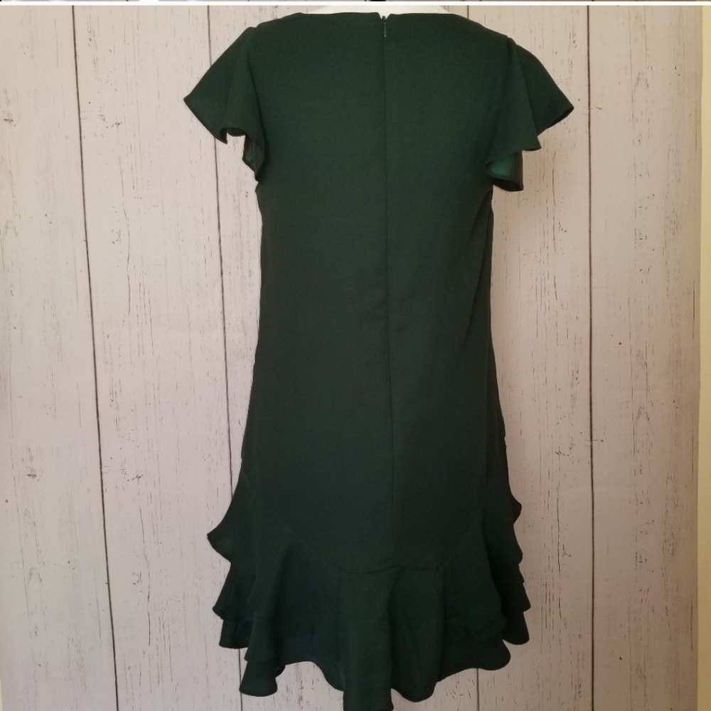 CECE Elegant Forest Green Ruffle Hem Dress Size 2 - Picture 2 of 3
